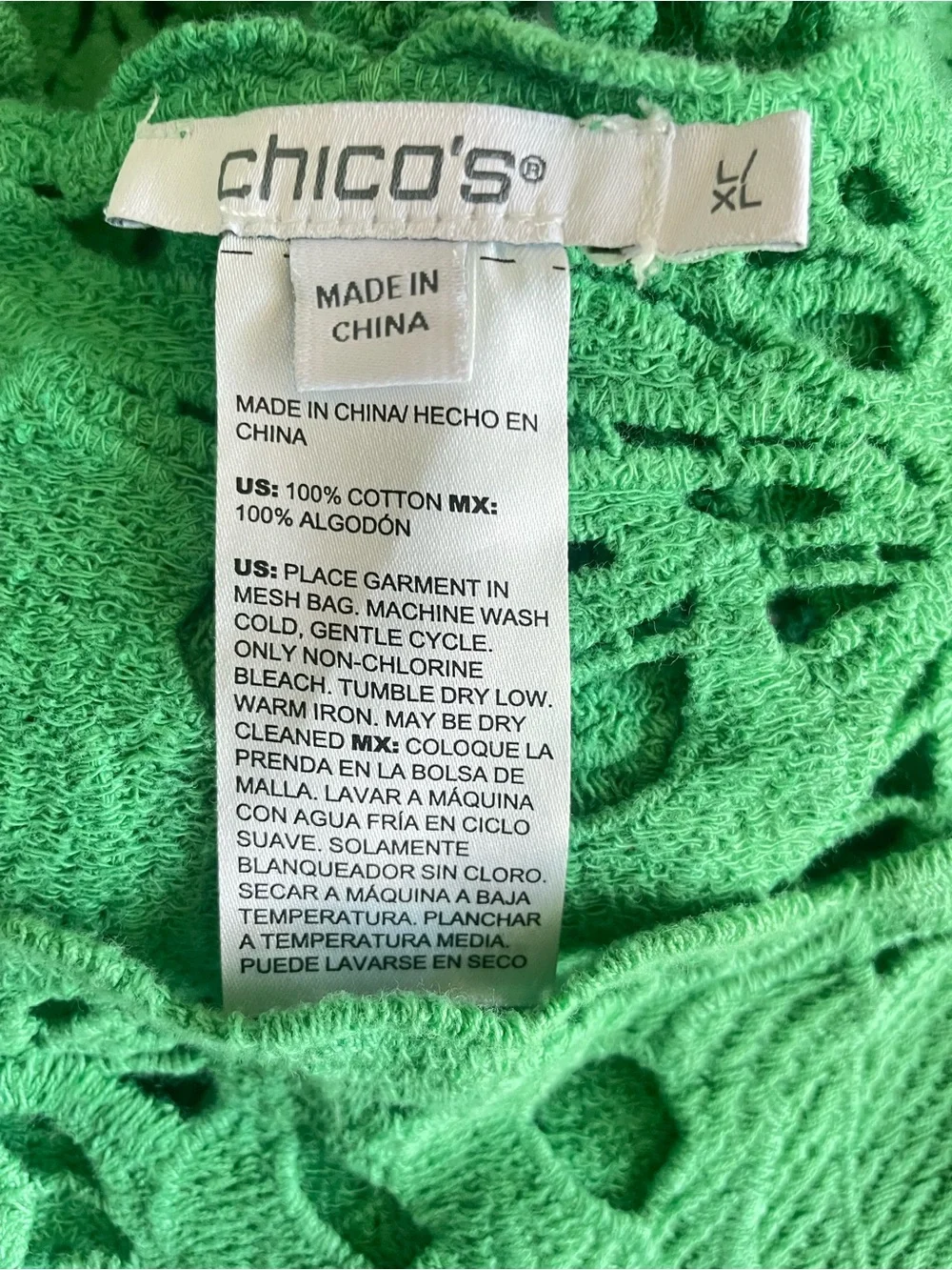 Chico’s Kelly Green Crochet Tropical Monstera Poncho Coverup Size Large/XL_2